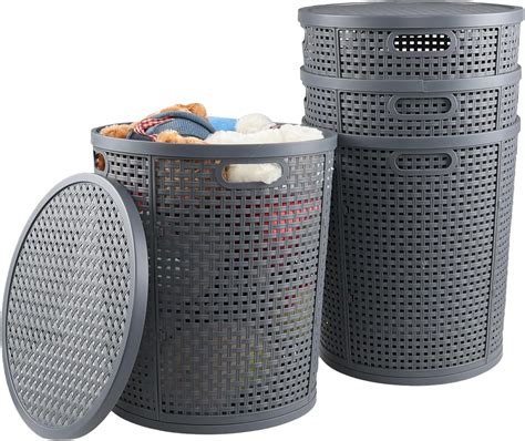 round plastic hamper with lid.